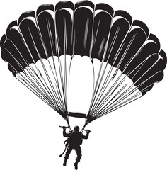 Skydiving parashoot flying silhouette vector illustration on white background