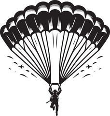 Skydiving parashoot flying silhouette vector illustration on white background