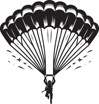 Skydiving parashoot flying silhouette vector illustration on white background