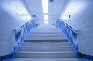 Obraz premium A wide shot of the stairs leading up to an office in a high school