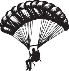 Skydiving parashoot flying silhouette vector illustration on white background