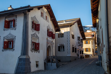 Downtown in Scuol, Lower Engadine, Swiss