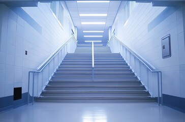 Fototapeta premium A wide shot of the stairs leading up to an office in a high school