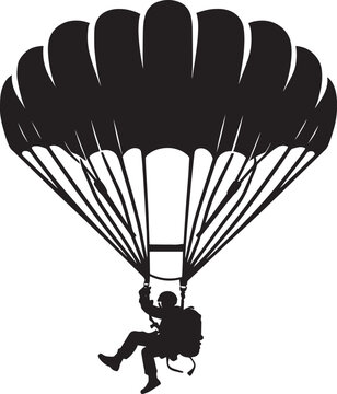 Skydiving parashoot flying silhouette vector illustration on white background