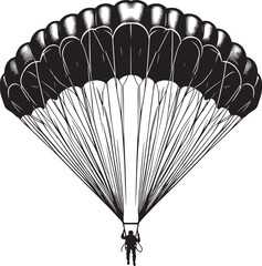 Skydiving parashoot flying silhouette vector illustration on white background