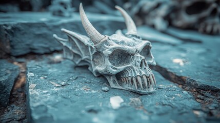 Demonic Skull with Horns Dark Fantasy Halloween Decor