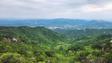 Naklejka premium Image of summer scenery of Dobongsan Mountain near Seoul, Korea. Hiking in Dobosan National Park. korea mountains. trekking. korean landscapes. bukhansan national park.