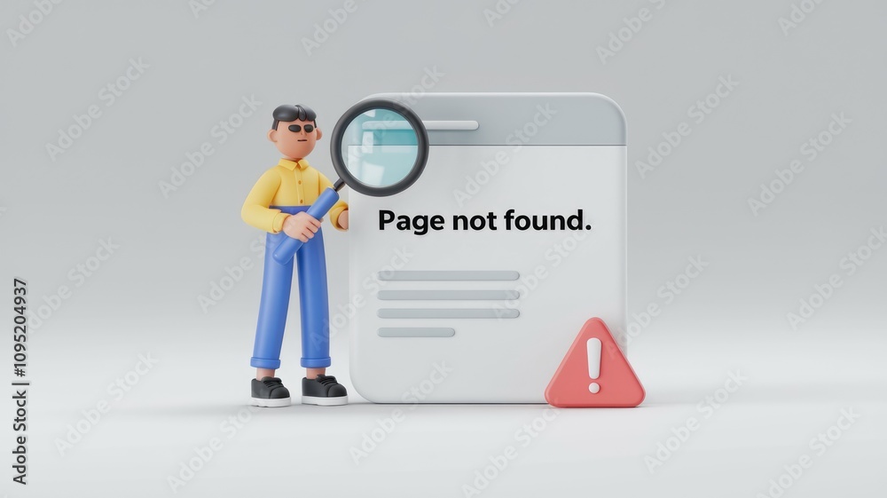 Aufkleber Character searches for missing webpage with magnifying glass  error shown.