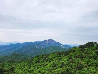 Image of summer scenery of Dobongsan Mountain near Seoul, Korea. Hiking in Dobosan National Park. korea mountains. trekking. korean landscapes. bukhansan national park.