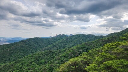 Image of summer scenery of Dobongsan Mountain near Seoul, Korea. Hiking in Dobosan National Park. korea mountains. trekking. korean landscapes. bukhansan national park.