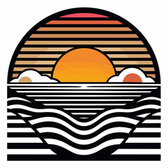 Retro Sunset Ocean Scene Graphic Design