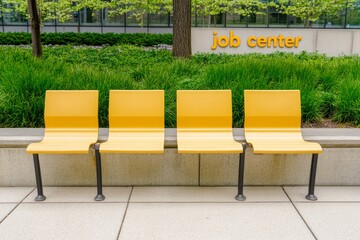 Diverse group of job applicants waiting outside in a casual setting with warm natural light