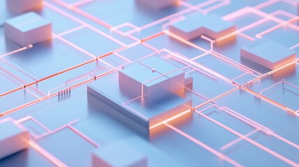 Abstract 3D Grid Design Representing Modern Architecture with Light Effects and Geometric Patterns for Digital and Web Applications