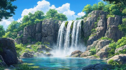 Fototapeta premium Waterfall in Lush Green Forest