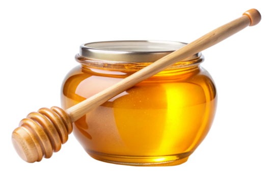jar of honey with wooden dipper
