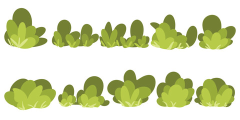 set of green bush element illustration for design. simplistic, flat illustration, and abstract concept. nature, plant, tropical, forest, and decoration themes