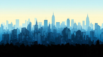 Fototapeta premium wide blue and white skyscrapers building facade of high rise landmark city buildings illustration with its reflection on water front surface in white background
