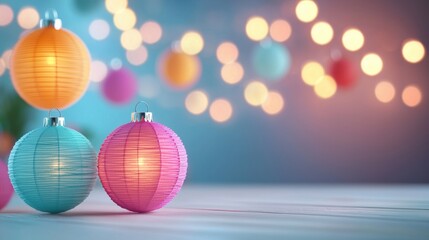 Obraz premium Party and Celebration Scenes Festive decorations for a holiday celebration, with colorful lights, ornaments, and festive elements.
