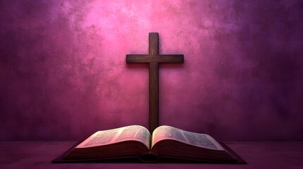 A wooden cross is placed on an open Bible, symbolizing the power of God's word and His grace in our lives