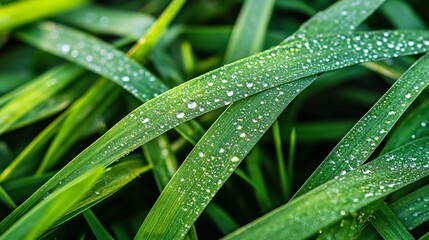 Morning Dew on Grass Blades Glistening in the Sunlight, Capturing Nature's Beauty with Freshness and Vibrance for Stunning Nature Photography