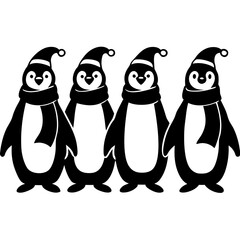 Obraz premium Set of Penguin wearing a Santa clause hat and scarf in separate.Merry Christmas icon set.