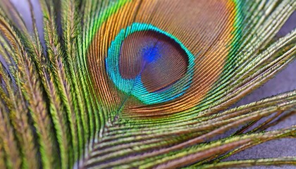 Close-up intricate details of a coloful peacock feather