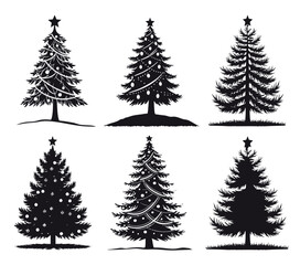 Christmas Tree Icons, Silhouette Christmas tree silhouette. Christmas tree vector illustration, Modern Christmas Tree Silhouette for Creative Designs