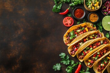 Vibrant Taco Spread on Dark Background