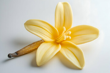 Yellow vanilla flower isolated on a bright white surface. high quality image