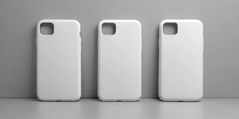 Three White Phone Cases Mockup on Gray Background, mockup ,phone case