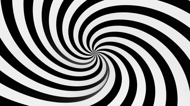 Abstract background with endless black and white hypnotic spiral. Seamless loop. 4k