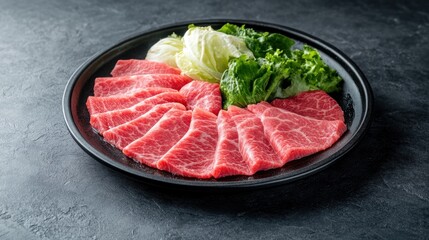 Yukhoe Preparation: Raw Beef Slices and Fresh Vegetables