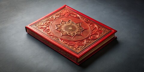 Fototapeta premium Ornate Red Book on Black Leather, Islamic, Religion , book, antique, religious, islamic art