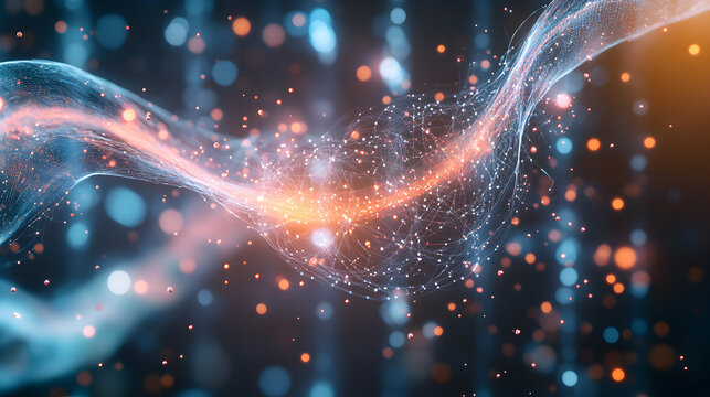 Quantum Wave Function, Particle Visualization, Network, Abstract, 3D Rendering