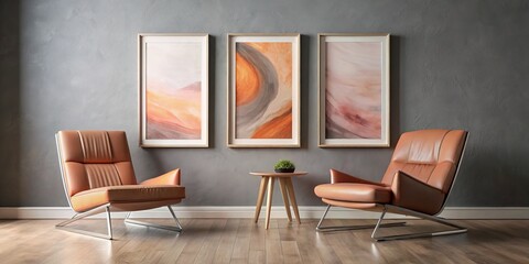 Modern Living Room with Abstract Art and Leather Chairs, interior design, home decor,