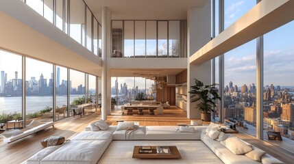 Fototapeta premium Modern Penthouse with Breathtaking Cityscape