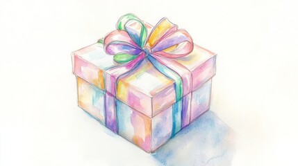 Obraz premium Watercolor Painting of a Gift Box with a Colorful Bow