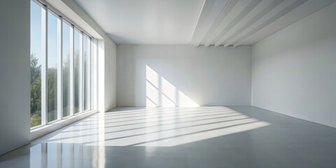 Fototapeta premium Minimalist White Room with Window Light and Beams, Interior Design, Architecture ,architecture, interior design