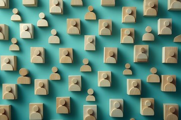 Teal Geometric Workforce Diverse Carved Figures, Symbolic Organization