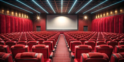 Empty Movie Theater Seats with Blank Screen, cinema, movie theatre