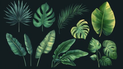 Fototapeta premium Tropical Leaves Collection: Lush Green Foliage