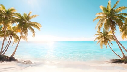 Obraz premium Bright Summer Beach Scene with Palm Trees and Clear Blue Water