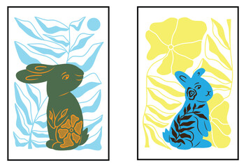 Bright Wall Art Decor Beautiful collection of flower and Rabbit posters with foliage, bouquet, floral composition. Notebook cover