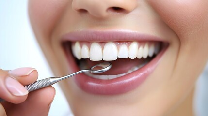 Fototapeta premium Vibrant Smile with Perfectly White Healthy Teeth Against a Pure White&nbsp;Background. A&nbsp;Symbol&nbsp;of Dental Health and Oral Hygiene.