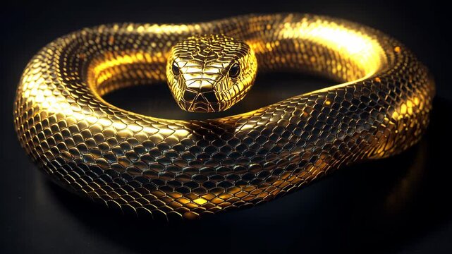 A golden snake, made of metal, with its head raised upwards.