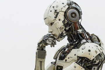 Fototapeta premium Futuristic Humanoid Robot in a Thoughtful Pose
