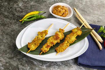 Thai meat skewer Satay with sauce