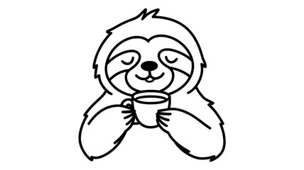 Obraz premium Cute Sloth Holding Coffee Black and White SVG Generative aI 