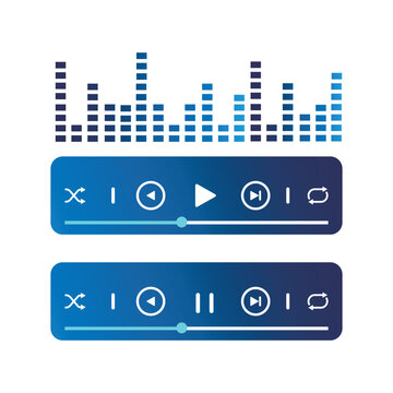 Blue Music Player UI Screen Element Vector Illustration