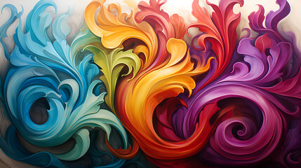 Dynamic abstract floral design with vibrant swirls and colorful patterns